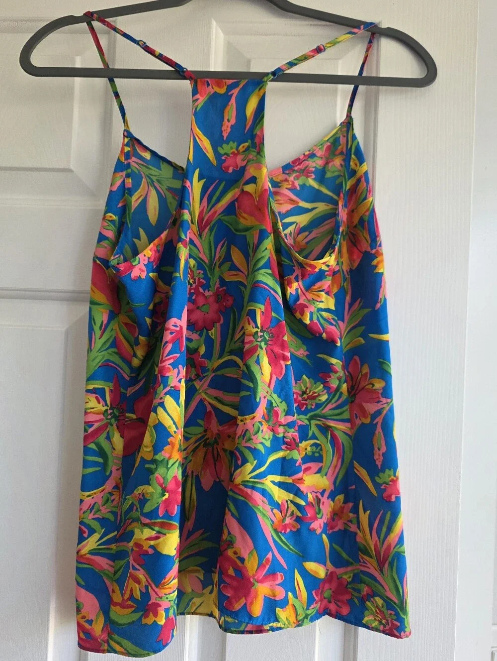 J. Crew Tropical Floral Halter Cami in Blue with Pink & Yellow